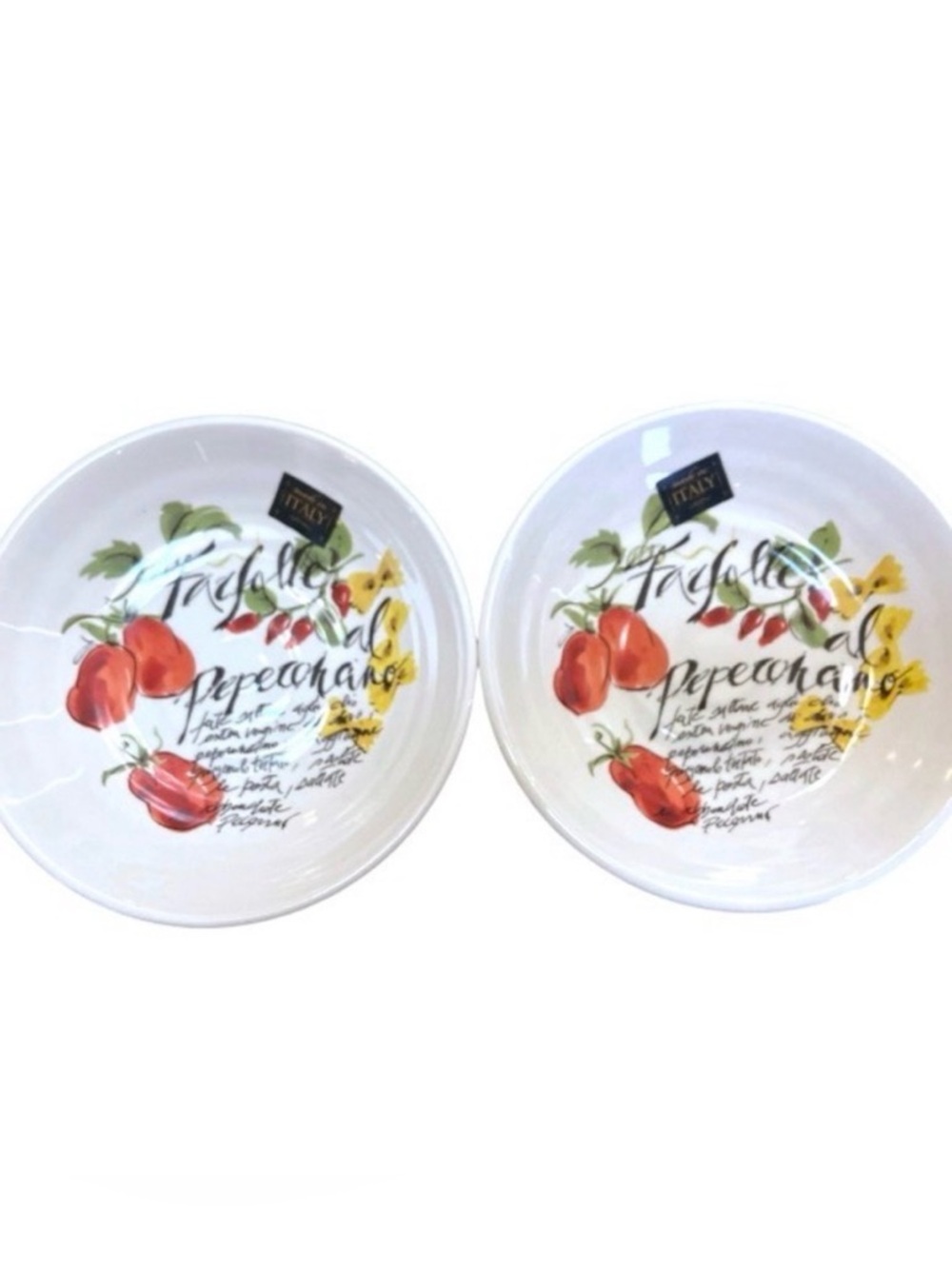 Italian Ceramic Pasta Bowls Set of 2 Farfalle Pepperoncini Mediterranean Style